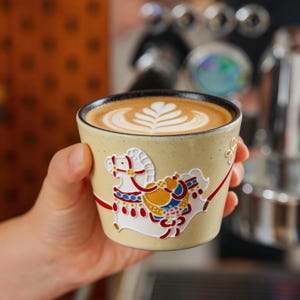 Relief Horse Ceramic Coffee Cup, Retro Yellow Carousel Mug, Whimsical Pottery Tea Cup