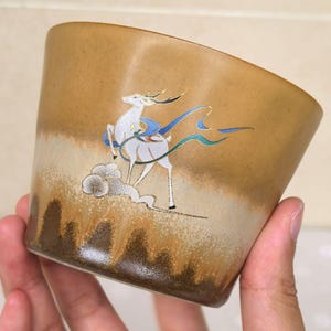 Dunhuang Nine-Colored Deer Coffee Cup & Saucer – Handcrafted Ceramic Latte Set