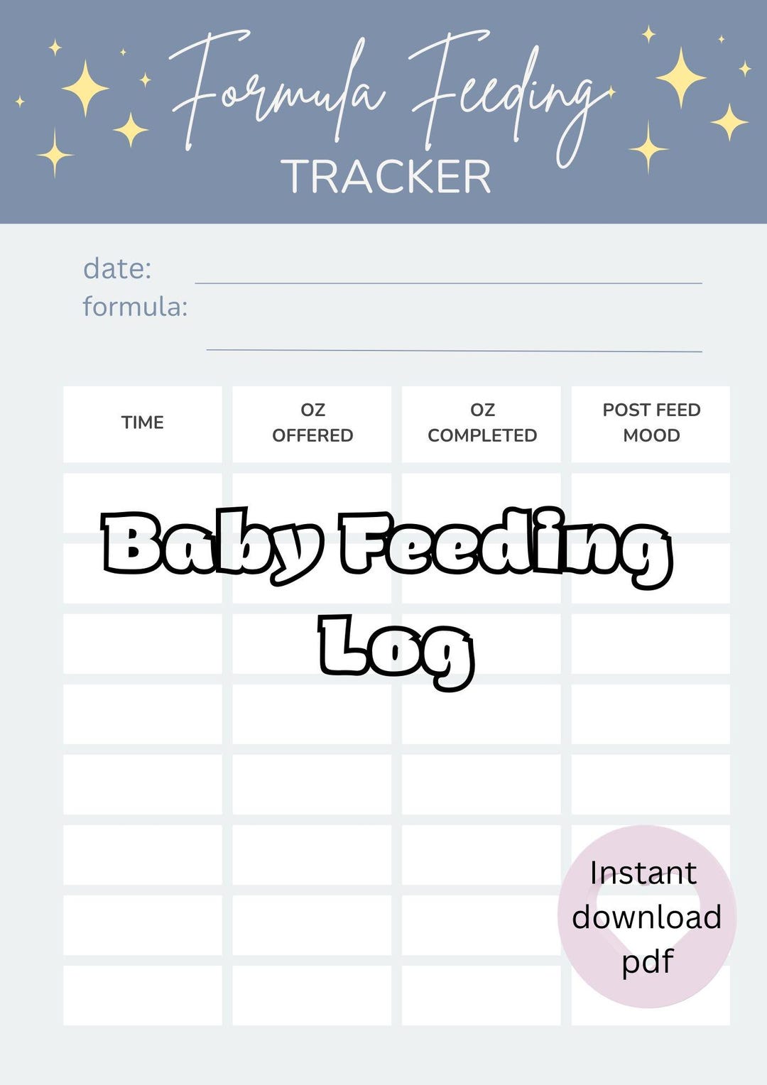 Baby Formula Tracker Printable I Newborn Daily Feeding Chart I Baby ...