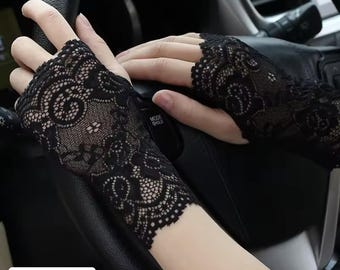 Guantes de encaje sin dedos para mujer / Guantes de conducción con protección UV / Guantes transpirables de verano sin dedos / Guantes para pantallas táctiles