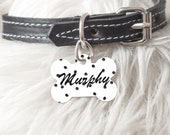 Personalized Dog Tag Cat ID Bone Oval Heart Shaped Custom Pet ID Tag Two sided or One Side Painted Black dots