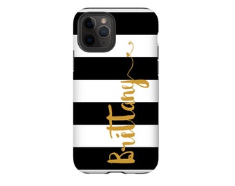 Personalized Monogram Custom Phone Case Cabana Stripes iPhone 16 15 14 13 12 11 Pro Max Galaxy S23 S22 S24 Ultra Plus Magsafe Pixel 8 9 Pro