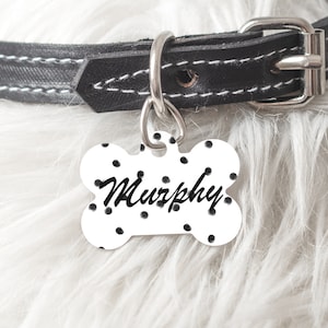Personalized Dog Tag Cat ID Bone Oval Heart Shaped Custom Pet ID Tag Two sided  or One Side Painted Black dots