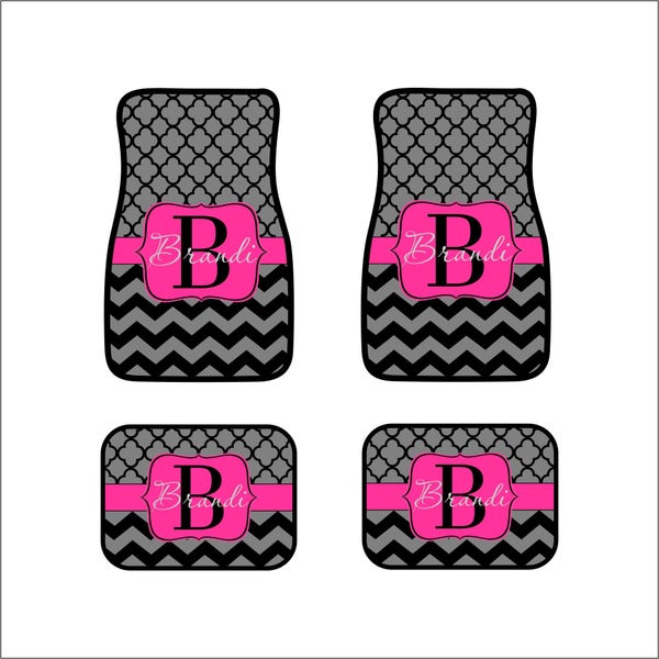 Monogram Car Floor Mats Front Car Mats Rear Car Mat Custom Car Mats Personalized Car Gift Sweet 16 Gift Black Gray Chevrons Hot Pink MA