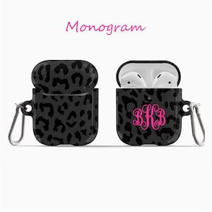 Personalized Black Leopard black spots Airpod 1st /2nd generation Case Airpod Pro Case holder cover with keychain holder Custom Monogram CA