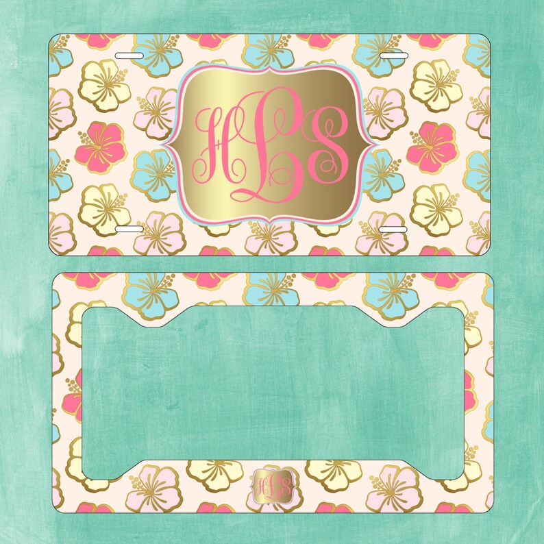Monogram License Plate Island Hibiscus with Matching Key Chain Car Tag Custom License Frame Personalized License Licence Tag