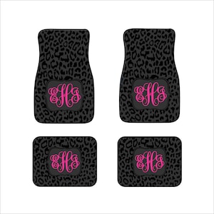 Custom Monogram Car Floor Mats Front Car Mats Matching Coaster Personalized Car Gift Two Shades of Black Leopard Sweet 16 Gift MA