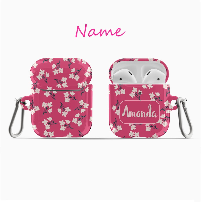 Personalized Spring Boho Small Flowers AirPod Case AirPod Pro Case holder cover with keychain holder Custom Monogram AirPod case CA Airpod Name