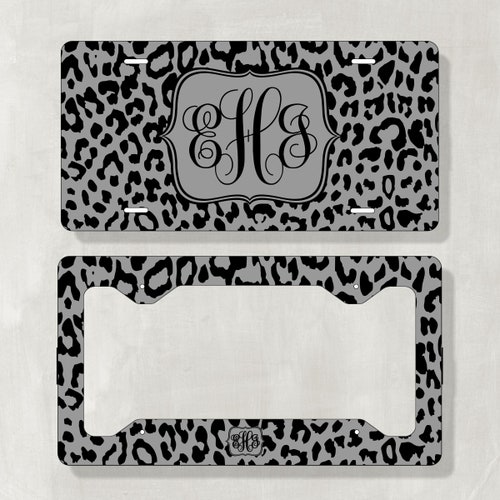 Personalized Monogram License Plate Black and Gray Leopard Etsy