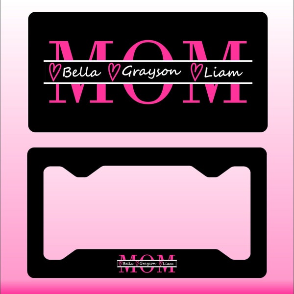Custom Mom Mama with Kid Name License Plate - Personalized - Custom Personalized Frame Car Tag Grandma Grammy Nana Valentine's Day Gift