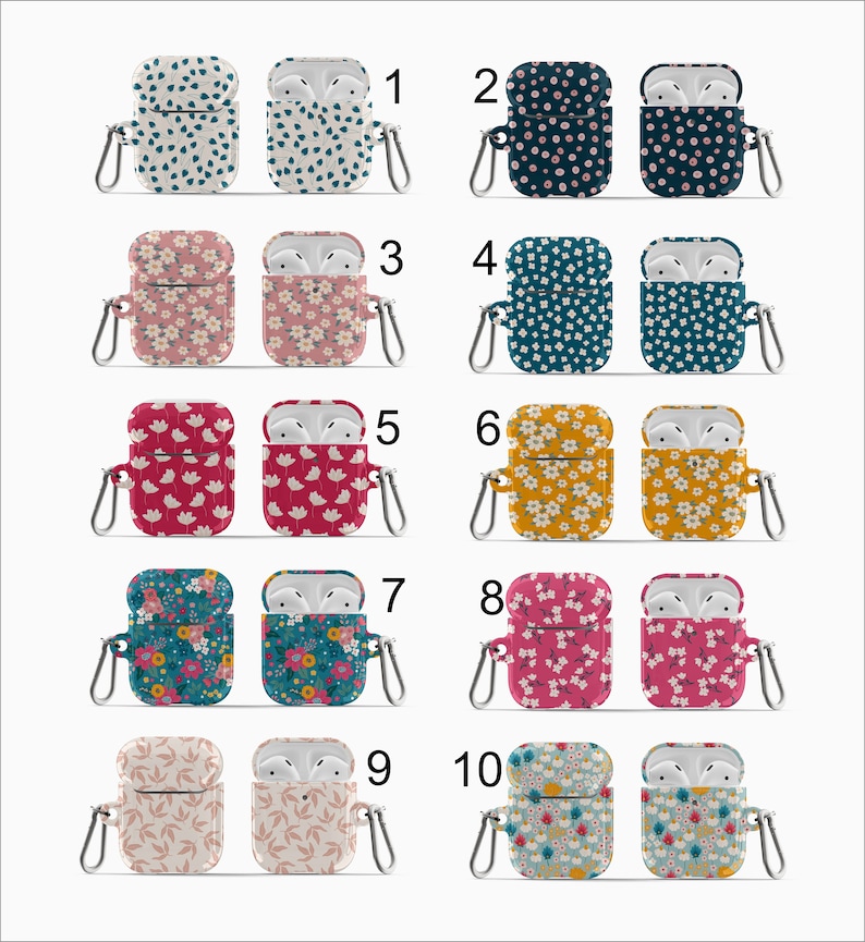 Personalized Spring Boho Small Flowers AirPod Case AirPod Pro Case holder cover with keychain holder Custom Monogram AirPod case CA bild 1