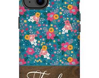 Personalized Phone Case Tough Case iPhone 15 14 13 12 11 Pro Max Mini Galaxy S23 S22 S21 Ultra Plus Magsafe Pixel 6 7 Pro Boho Flowers