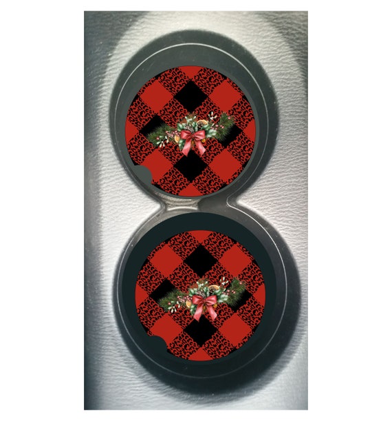 Buffalo Plaid Leopard Red Black Sandstone Ceramic Car Cup Holder Coaster  Christmas Stocking Stuffer Gift for Women Set of 2 Coasters 