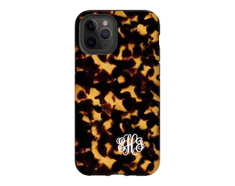 Personalized Monogram Custom Phone Case Faux Tortoise Shell iPhone 16 15 14 13 12 11 Pro Max Galaxy S23 S22 S24 Ultra Plus Magsafe Pixel 9 8