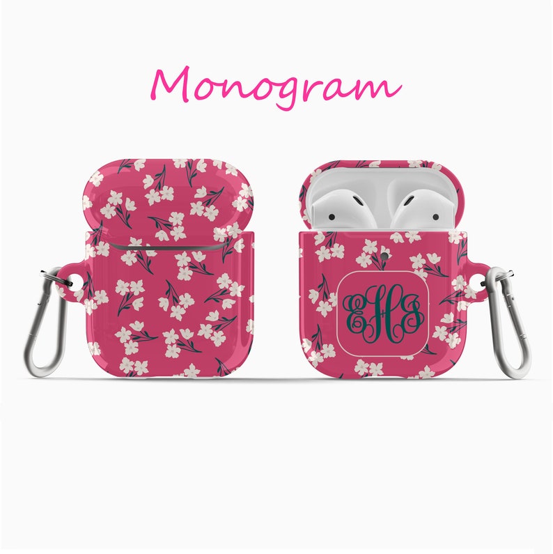 Personalized Spring Boho Small Flowers AirPod Case AirPod Pro Case holder cover with keychain holder Custom Monogram AirPod case CA Airpod Monogram