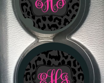 Custom Monogram Personalized Black Leopard  Black Spots Sandstone Car Cup Holder Coaster Gift for Women Set of 2 coasters