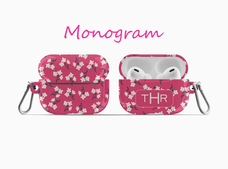 Personalized Spring Boho Small Flowers AirPod Case AirPod Pro Case holder cover with keychain holder Custom Monogram AirPod case CA Airpod Pro Monogram