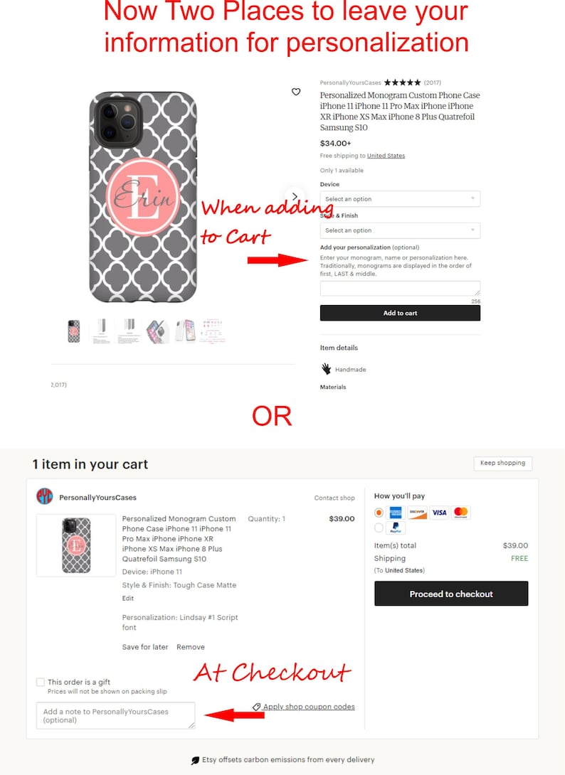 May include: A gray and pink phone case with a monogram design. The case is available for iPhone 11, iPhone 11 Pro Max, iPhone XR, iPhone XS Max, iPhone 8 Plus, and Samsung S10. The case is $34.00 and ships for free to the United States. The case is available for purchase on Etsy.