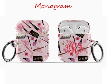 Personalized Makeup Airpod 1st /2nd generation Case Airpod Pro Case holder cover with keychain holder Custom Monogram CA
