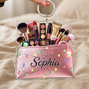 Personalized Makeup Keychain, Custom Beauty Gift for Makeup Artist, Cute Cosmetic Keyring for Girls, 2D Flat Acrylic Keychain