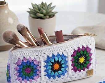 Sunburst Grandma Square Häkelbeutel Muster, Boho Reißverschluss-Etui (Digitaler PDF Download)