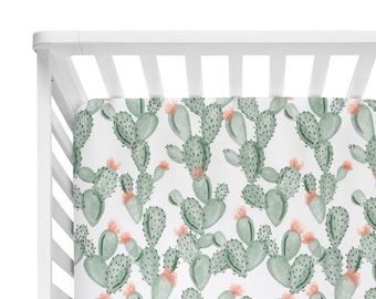 Fitted Crib Sheet Watercolor Cactus - Cactus Crib Sheet- Green Crib Sheet - Baby Bedding - Organic Sheet - Succulent Crib Sheet -Minky Sheet