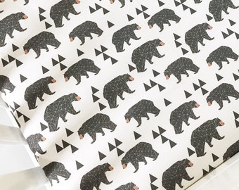 Fitted Crib Sheet Geometric Bear - Cream and Brown - Designed by Andrea Lauren-Woodland Crib Sheet-Bear Crib Bedding-Bear Crib Sheet-Organic