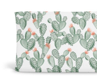 Changing Pad Cover Watercolor Cactus - Cactus Changing Pad - Green Changing Pad - Organic Changing Pad - Succulent Cover -Minky Changing Pad