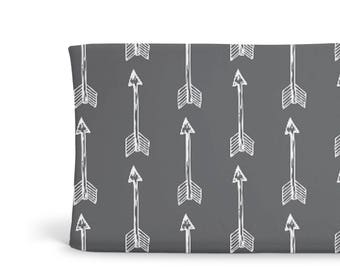 Changing Pad Cover Shooting Arrows on Charcoal Grey - ModFox Exclusive - Grey Changing Pad Cover - Arrow Changing Pad Cover-Soft Minky Cover