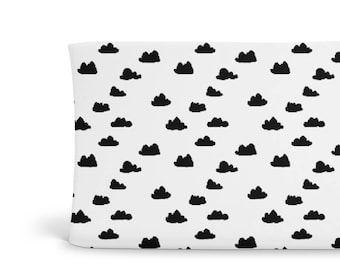 Changing Pad Cover Black Clouds- Black Changing Pad-Cloud Changing Pad-Changing Pad Cover-Minky Changing Pad-Organic Changing Pad-Monochrome