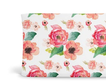 Changing Pad Cover Floral Dreams White- Floral Changing Pad- Coral Changing Pad- Girl Changing Pad Cover- Minky Changing Pad- Organic