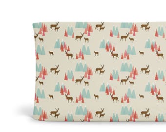 Changing Pad Cover Deer in the Mountains- Deer Changing Pad- Mountain Changing Pad- Changing Pad Cover- Minky Changing Pad- Organic Cover