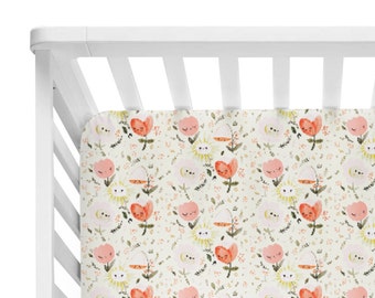 Fitted Crib Sheet Happy Flowers - Floral Sheet- Floral Crib Sheet- Baby Bedding-Floral Crib Bedding- Organic Sheet-Soft Minky Sheet