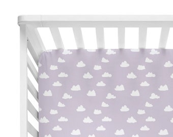 Fitted Crib Sheet Lavender Clouds- Lavender Crib Sheet- Cloud Crib Sheet- Lavender Baby Bedding- Violet Crib Bedding- Light Purple Sheet