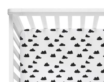 Fitted Crib Sheet Black Clouds- Black Crib Sheet- Cloud Crib Sheet- Monochrome Crib Sheet- Monochrome Baby Bedding- Crib Bedding- Organic