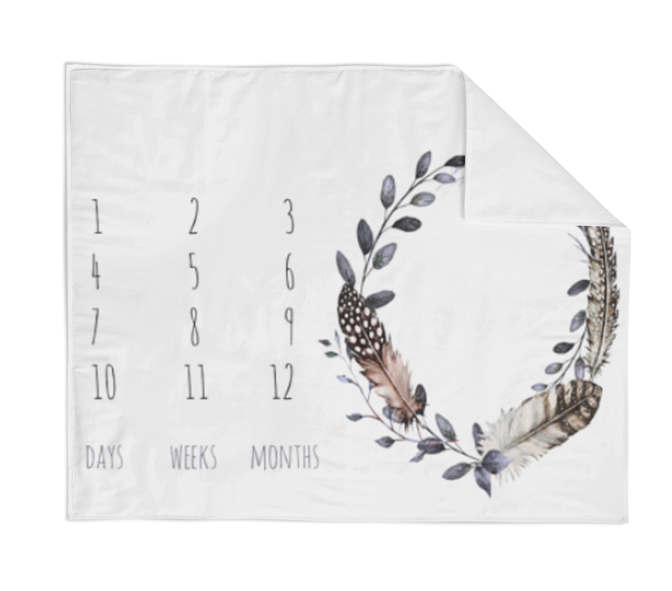 Monthly Milestone Blanket Watercolor Feather Crib Blanket Etsy