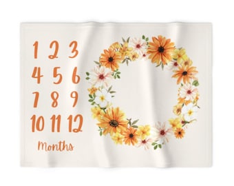 Monthly Milestone Blanket Hippy Flower Wreath - Crib Blanket - Baby Blanket - Girl Baby Blanket - Monthly Counter Blanket -Baby Gift