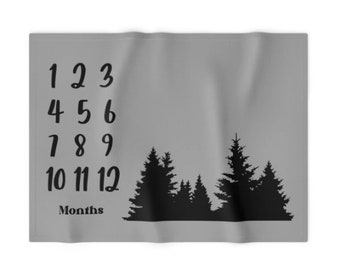 Monthly Milestone Blanket Grey Forest - Crib Blanket - Baby Blanket - Grey Baby Blanket - Monthly Counter Blanket - Baby Gift - Tree