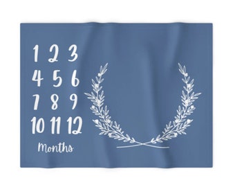 Monthly Milestone Blanket Dusty Blue Greenery - Crib Blanket - Baby Blanket - Neutral Baby Blanket - Monthly Counter Blanket - Baby Gift