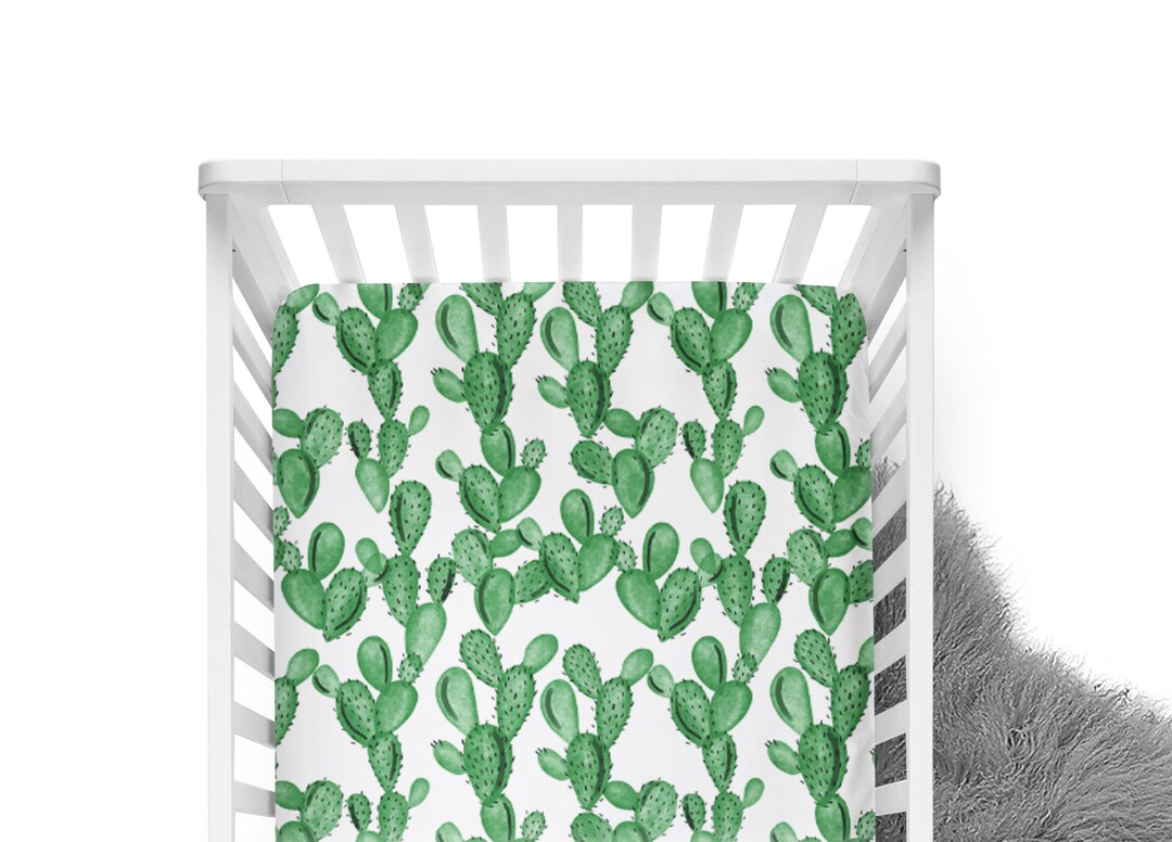 Fitted Crib Sheet Watercolor Cactus Green Cactus Crib Sheet Green Crib