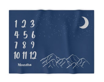 Monthly Milestone Blanket Navy Night Mountain - Crib Blanket - Baby Blanket - Navy Blanket - Monthly Counter Blanket - Baby Boy Gift
