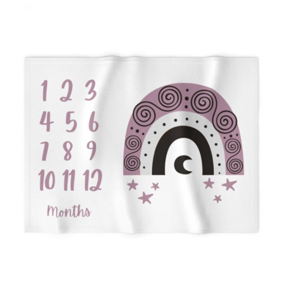 Monthly Milestone Blanket Mauve Whimsical Rainbow Crib Blanket Baby Blanket Girl Baby Blanket Monthly Counter Blanket baby Gift Etsy