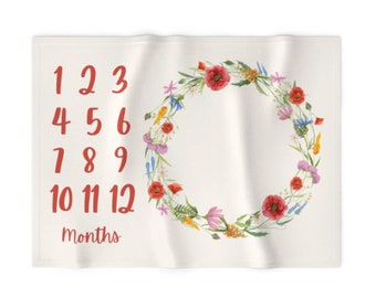 Monthly Milestone Blanket Wildflower Wreath - Crib Blanket - Baby Blanket - Girl Baby Blanket - Monthly Counter Blanket -Baby Shower Gift