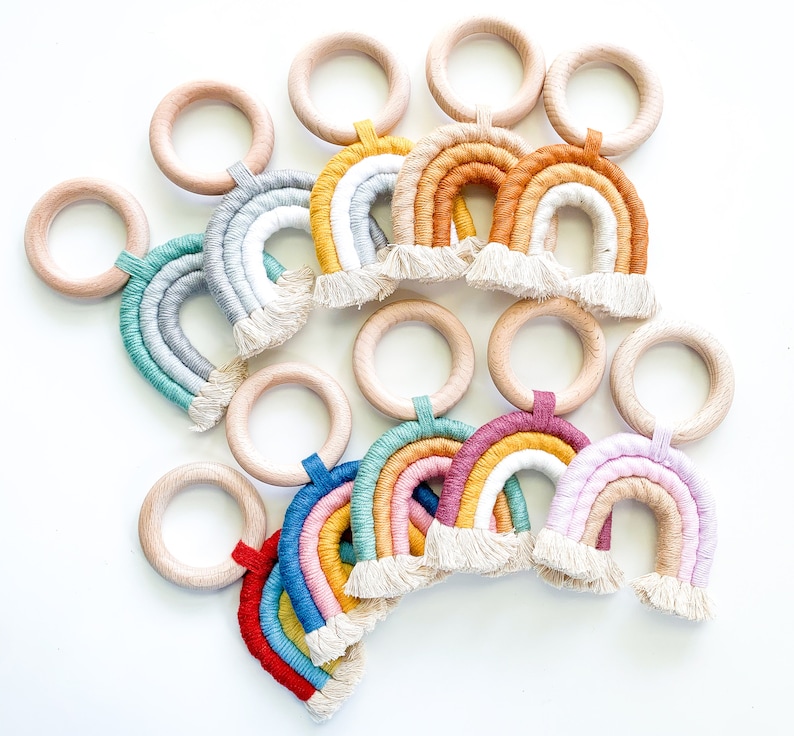Baby Boho Rainbow Teether Wooden Ring Teether Neutral Baby image 0