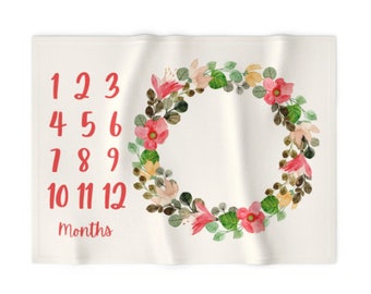 Monthly Milestone Blanket Spring Woodland Floral - Crib Blanket - Baby Blanket - Girl Baby Blanket - Monthly Counter Blanket -Baby Gift