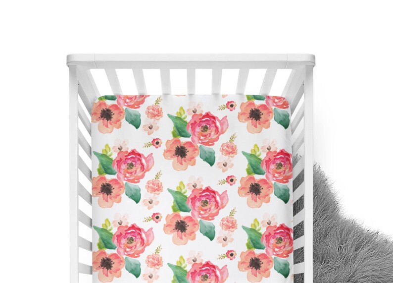 Fitted Crib Sheet Floral Dreams White Coral Crib Sheet Etsy