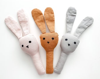 Cotton Bunny Rattle - 3 Color Options - Baby Rattle - Baby Toy - Easter Basket - Pink Rattle - Orange Rattle - Grey Rattle - Baby Gift