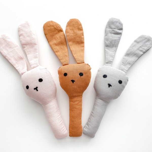 Cotton Bunny Rattle - 3 Color Options - Baby Rattle - Baby Toy - Easter Basket - Pink Rattle - Orange Rattle - Grey Rattle - Baby Gift