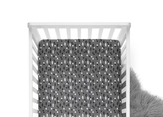 Fitted Crib Sheet Triangles Charcoal Crib Sheet Grey Crib | Etsy