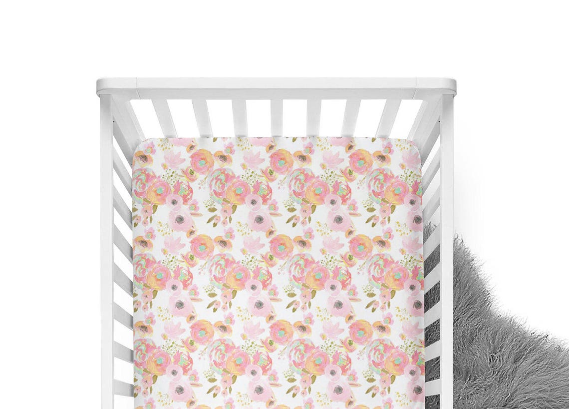 Fitted Crib Sheet Pastel Floral Floral Sheet Floral Crib Etsy